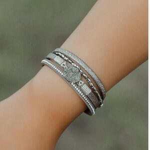 Boho Crystal & Faux Leather Layer Bracelet